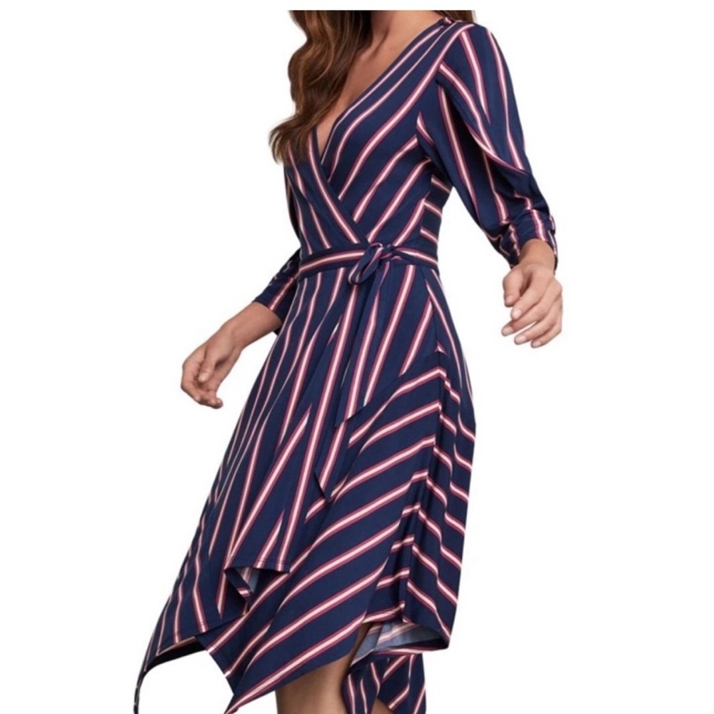 BCBGMaxAzria Navy and Pink Asymmetrical Dress